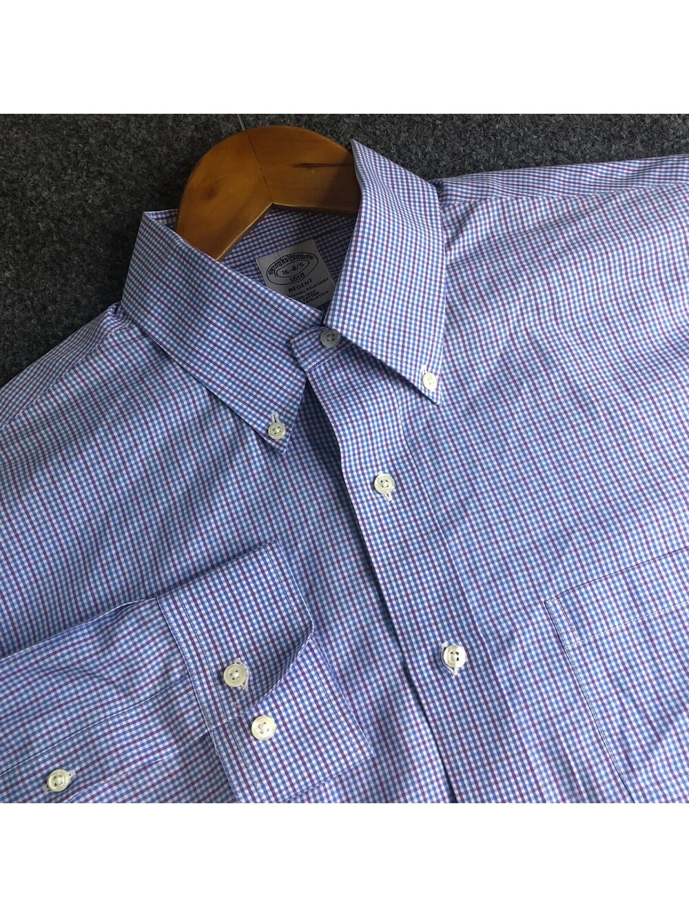 Brooks Brothers Dress Shirt Mens 16 4-5 Large Blue Check Non-Iron All Cotton